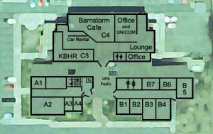 Map of the first floor of the Big Bear Airport terminal building.